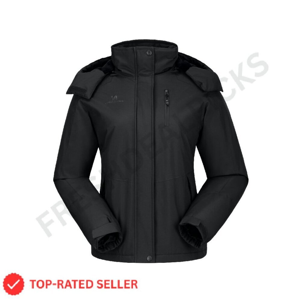 Waterproof Ski Jacket Fleece Insulated Windproof Hooded Winter Coat Women's